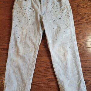 Forenza Light Wash High Rise Jeans Women’s Sz 1 6 Faux Pearl Rhinestone Detail